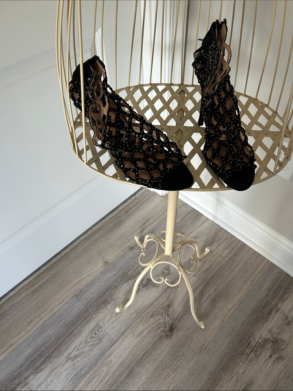 Zigi Soho Black Laser-Cut Cage Heel Sandals